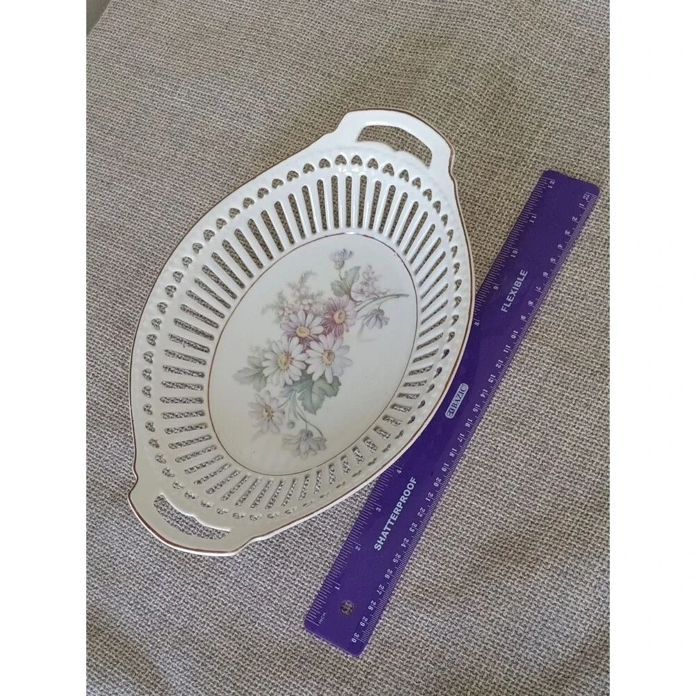Decorative Floral Porcelain Handled Dish - White with Pastel Floral Center